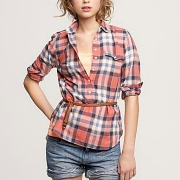 J. Crew Factory Long Sleeve Plaid Popover - Picture 1 of 7